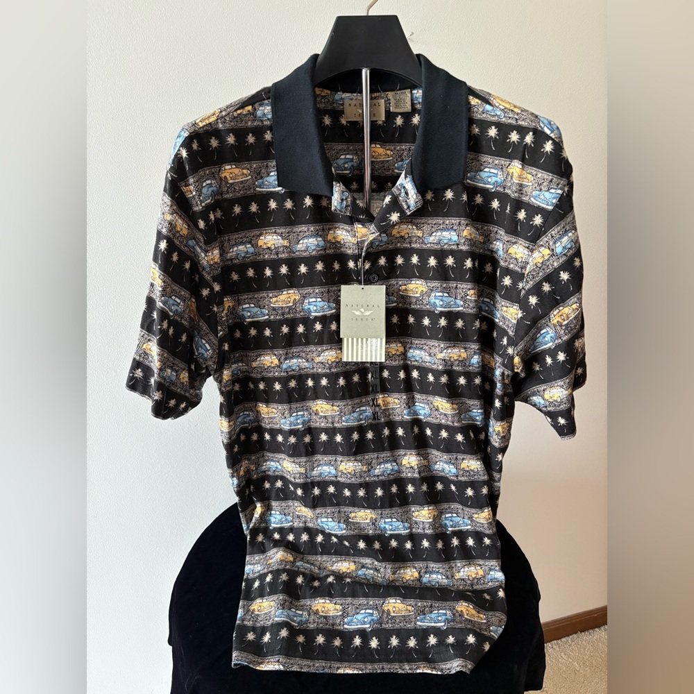 NEW W TAGS:Natural Issue Hot Rods & Palm Trees Men's Polo Shirt XL 100% Cotton